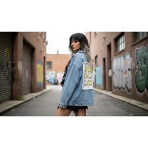 Altar’d State Denim Jacket | Size L | Smiley Patch | Oversized Fit